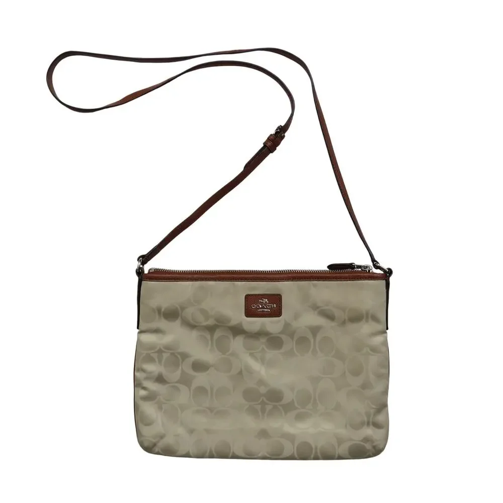Coach Signature Cream Nylon Rectangle Crossbody Bag Handbag Style 35454